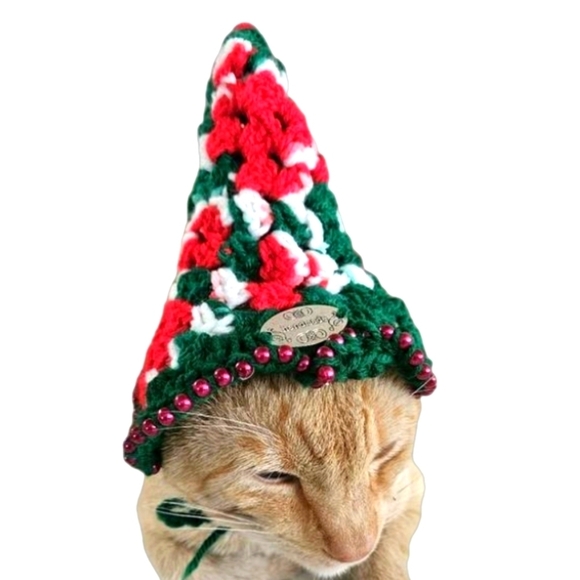 Handmade Christmas Santa Hat for Pets Hand Knit Crochet Hat for Cats Dogs Granny - Picture 14 of 16